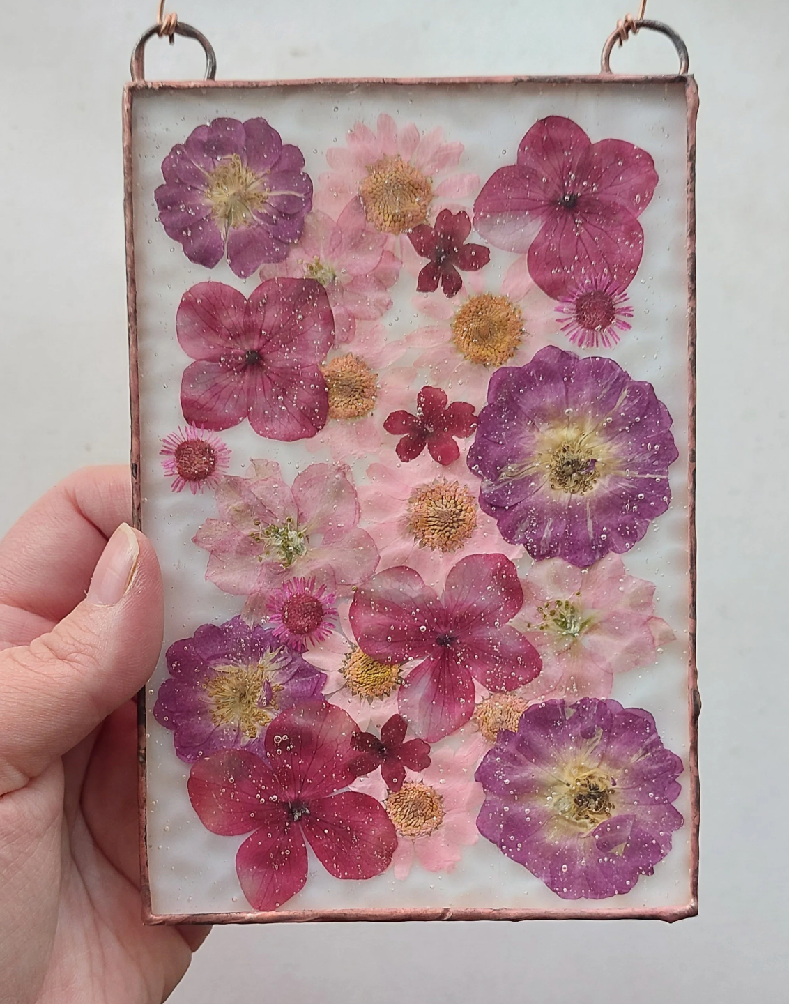 Stained glass: Pink and red flower panel 4x6