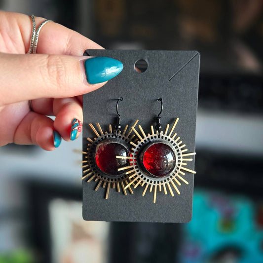 Made-To-Order Red Glass and Brass Earrings