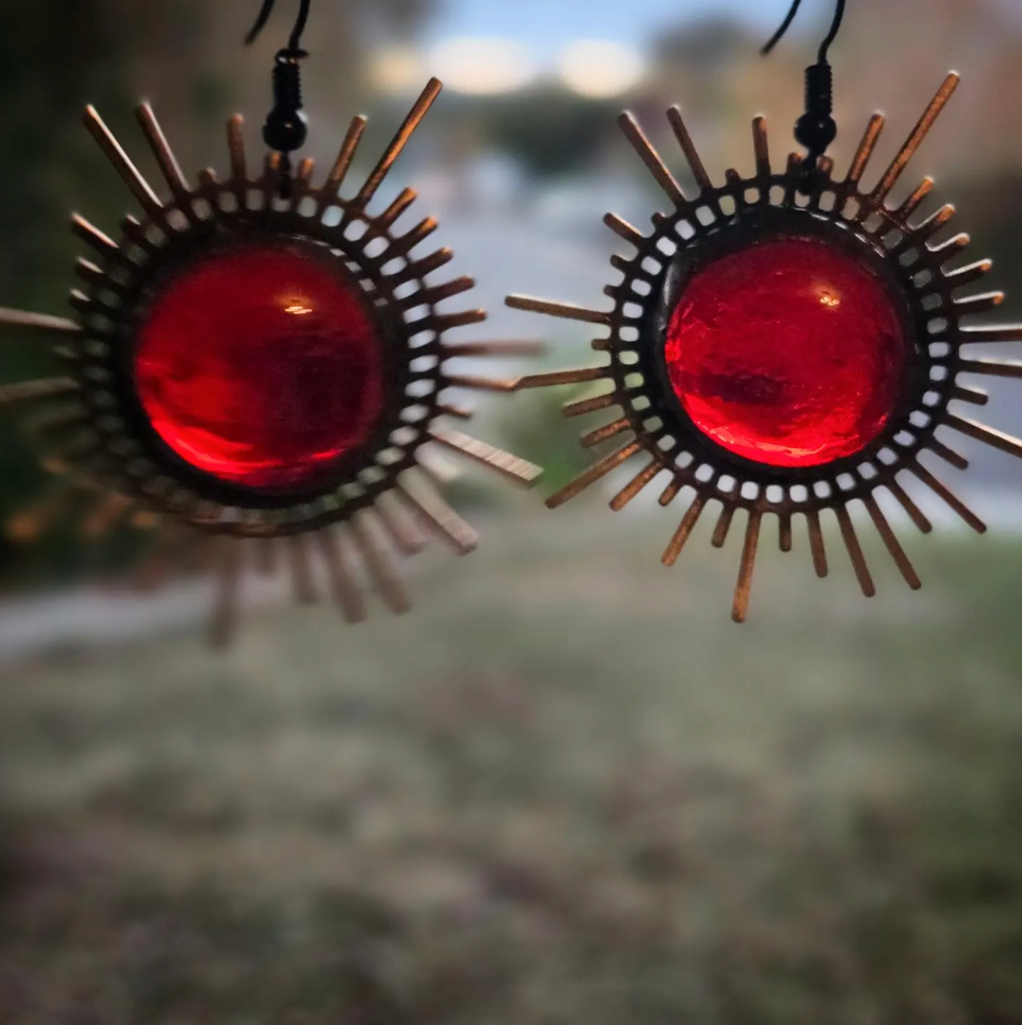 Made-To-Order Red Glass and Brass Earrings
