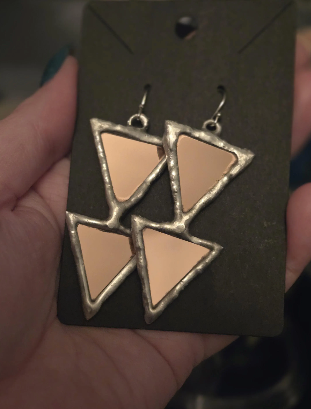 Made-To-Order Rose Triangle Mirror Earrings